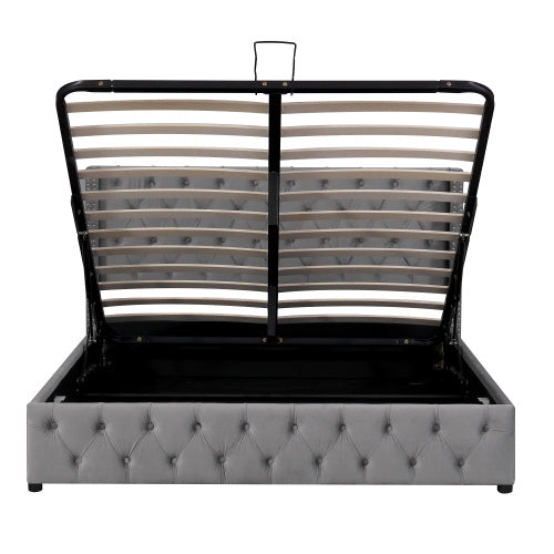 Upholstered Bed, With Hydraulic Lever, Functional Bed From Storage, 150 X 200 Cm, Without Mattress, Velvet, Gray