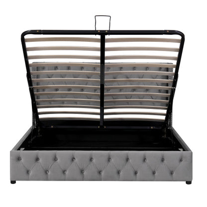 Upholstered Bed, With Hydraulic Lever, Functional Bed From Storage, 150 X 200 Cm, Without Mattress, Velvet, Gray