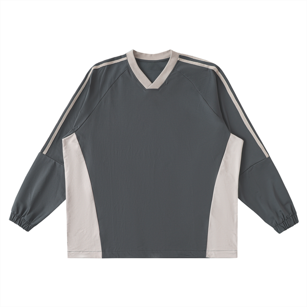Color-Block V-Neck Long-Sleeve T-Shirt