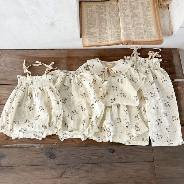 Girls' Cotton Floral Sling Romper & Short Sleeve Top Set