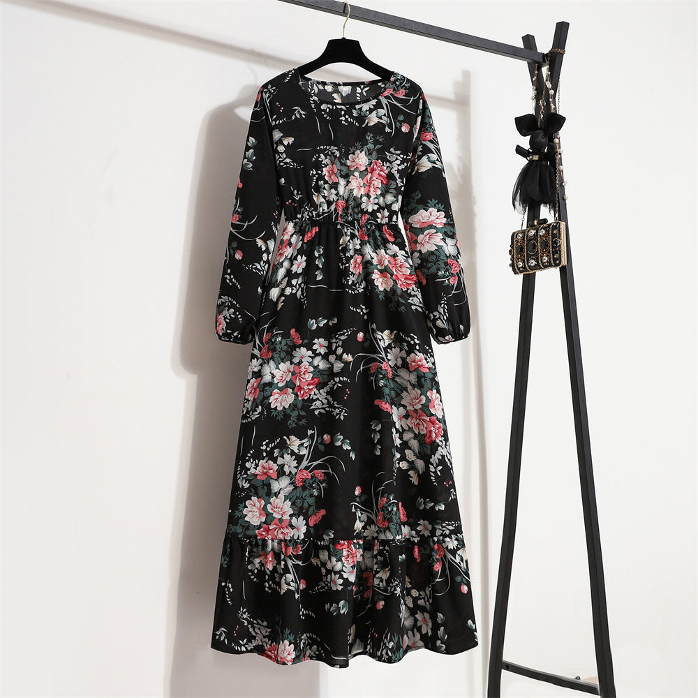 Womens Long-Sleeve Crew-Neck Base-Layer Waist-Cinching Slimming Dress