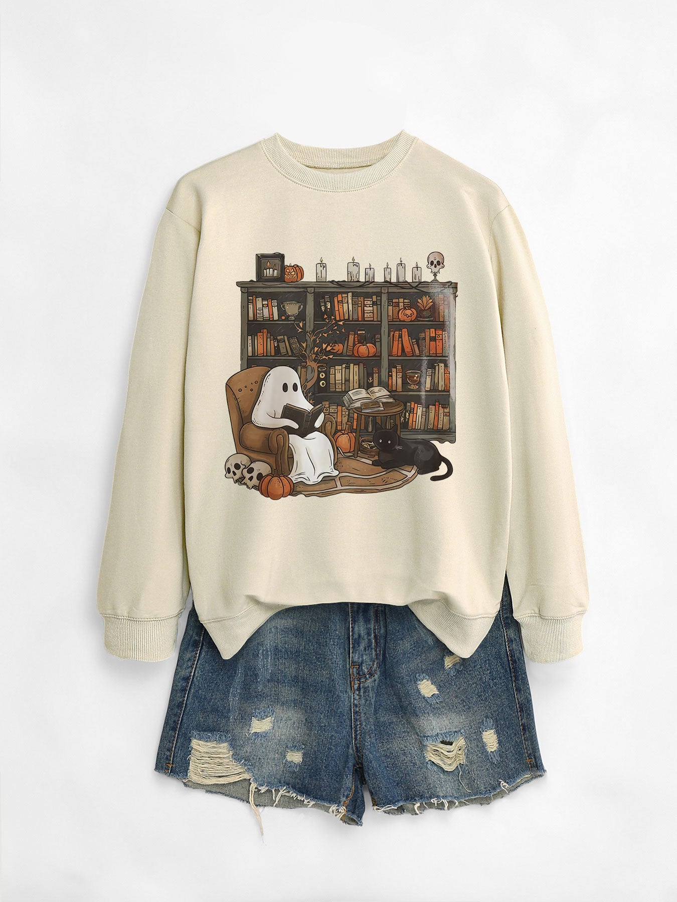 Womens Bookshelf Ghost Sweater