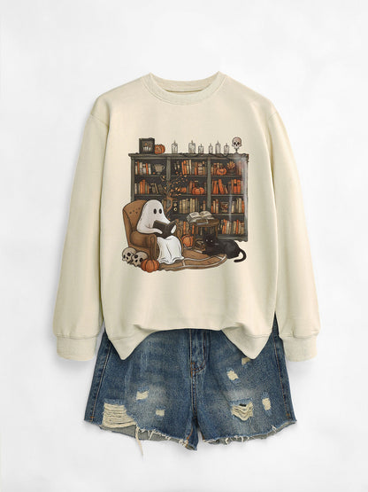 Womens Bookshelf Ghost Sweater