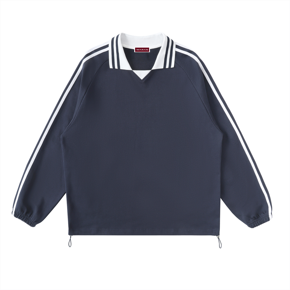 Waran Contrast Striped Lapel Collar Sweatshirt 380GSM