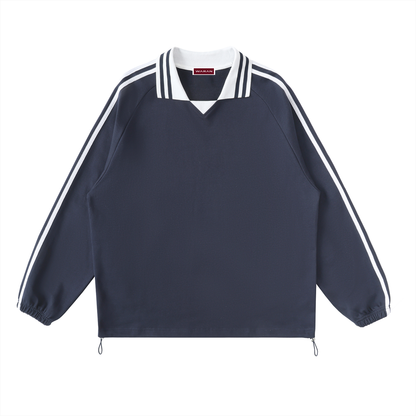 Waran Contrast Striped Lapel Collar Sweatshirt 380GSM