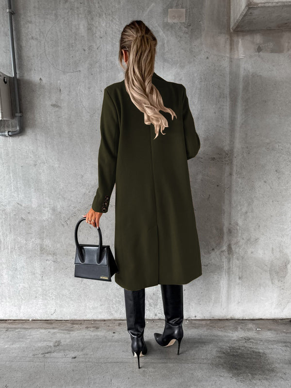 Double Breasted Lapel Coat Winter Fashion Solid Slim Long Jacket Long Sleeve Tops Womens Clothing