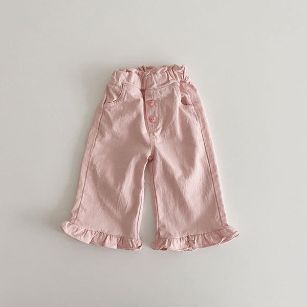 Pantalon décontracté rétro en dentelle à oreilles en bois pour bébés filles Printemps, pantalon large pour enfants, mode enfantine