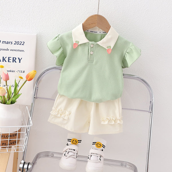 Girls Summer Short Sleeve Shorts Two-piece Set