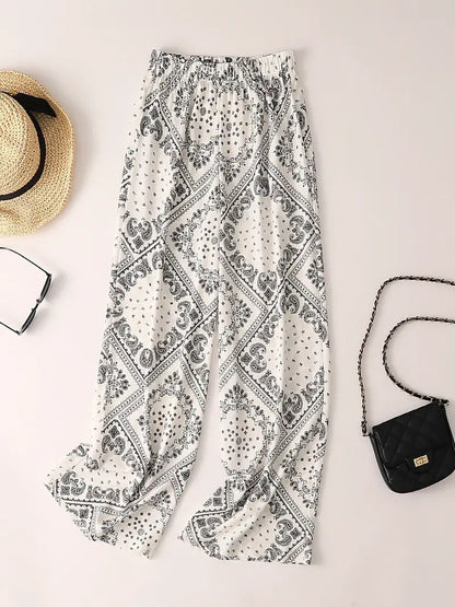 Women's Paisley Scarf Print Wide Leg Casual Pants