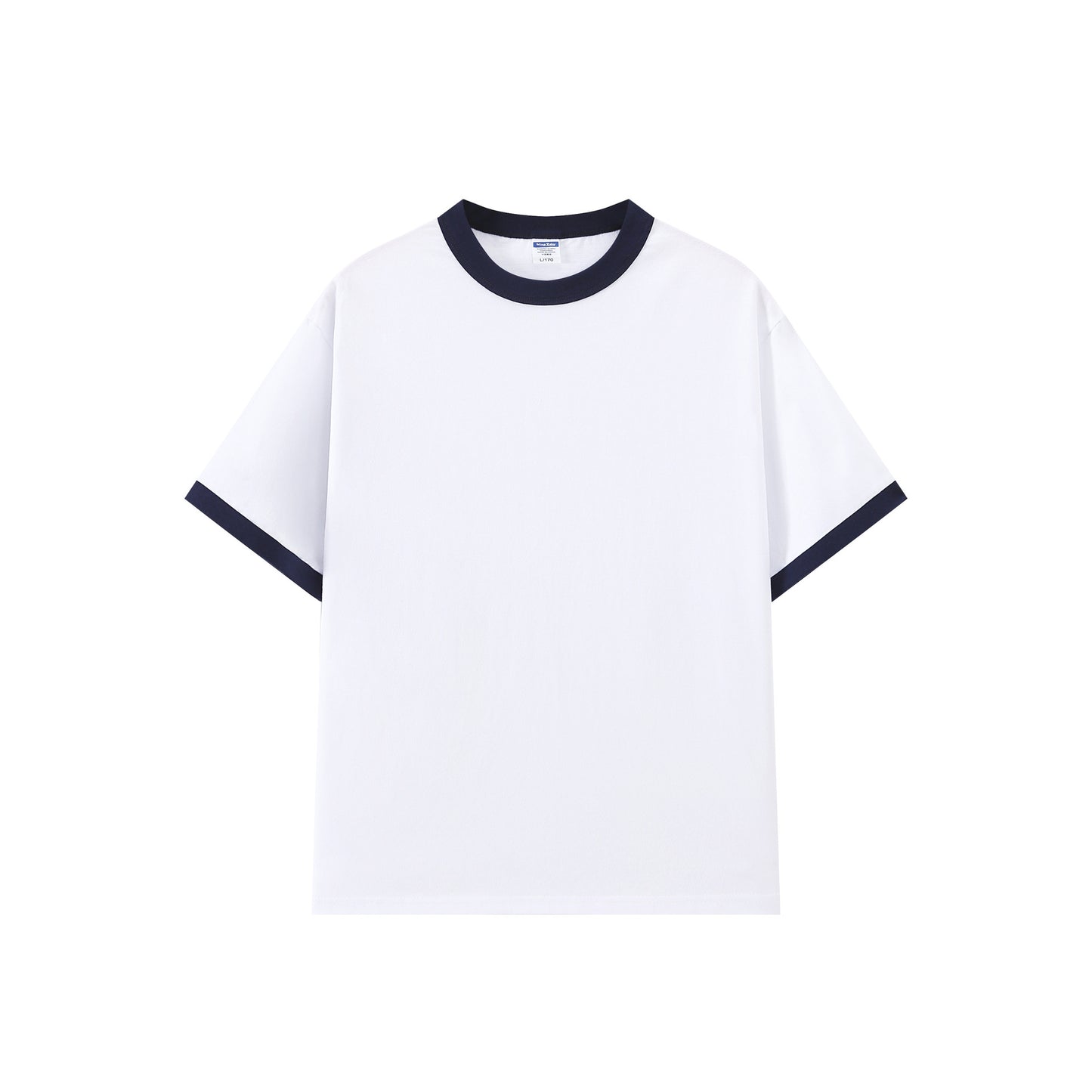 Contrast-color Short-sleeve Crew Neck Spliced Color