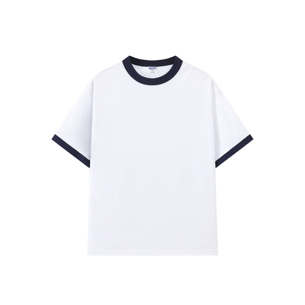 Contrast-color Short-sleeve Crew Neck Spliced Color