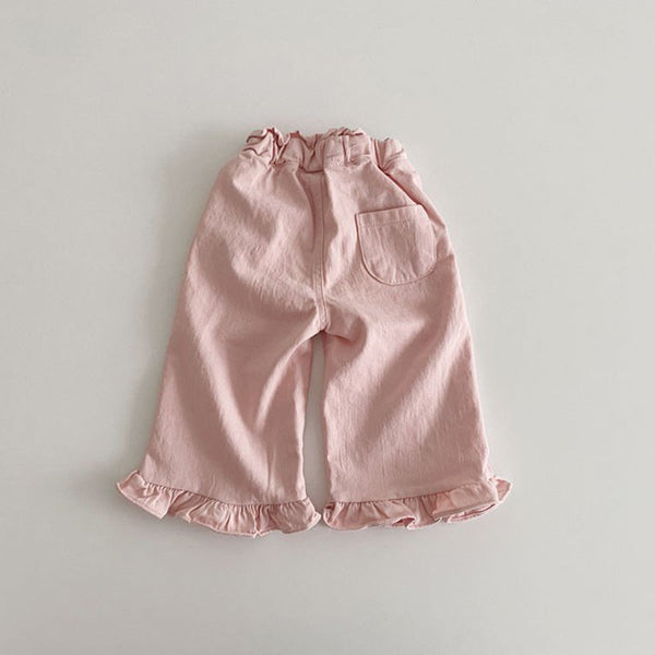 Pantalon décontracté rétro en dentelle à oreilles en bois pour bébés filles Printemps, pantalon large pour enfants, mode enfantine