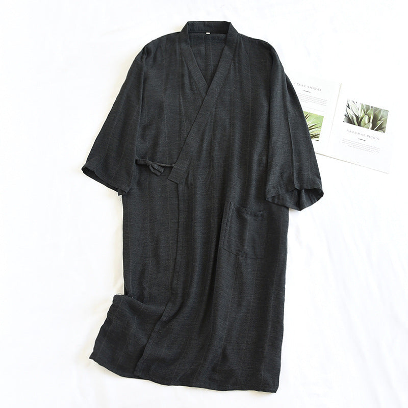 Japanese Style Lace-up Kimono Pajamas Men's Spring And Summer Pure Cotton Thin