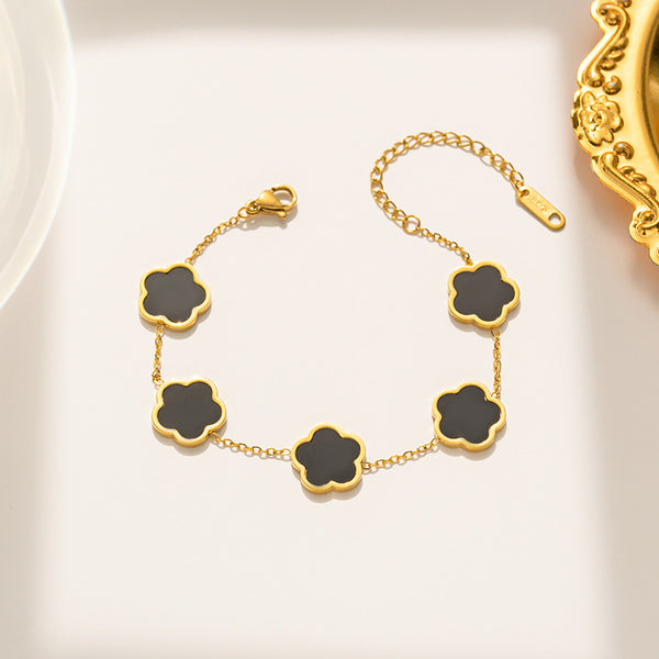 Bracelet en acier titane avec fleur d'herbe Parthenocissus