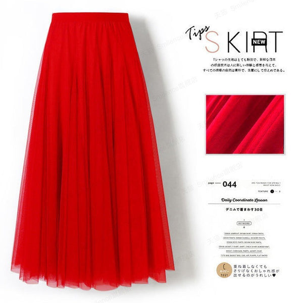 Pleated Mesh Skirt Women's Mid-length Large Swing Dress