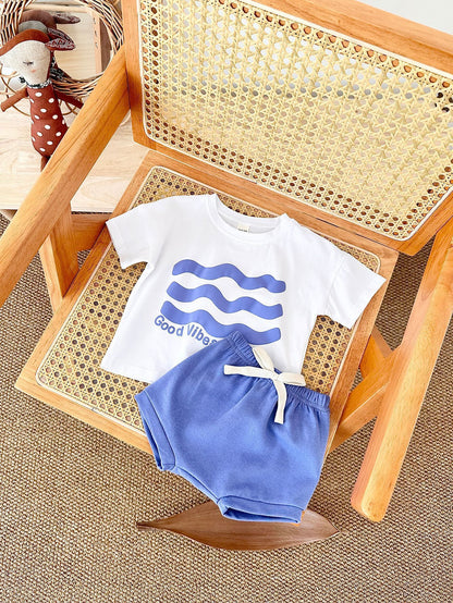 Baby Sun Print Top Casual Short Sleeve Two-piece Set