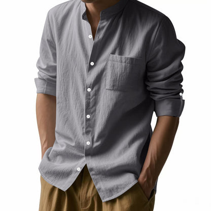 Linen Long Sleeve Stand Collar Shirt