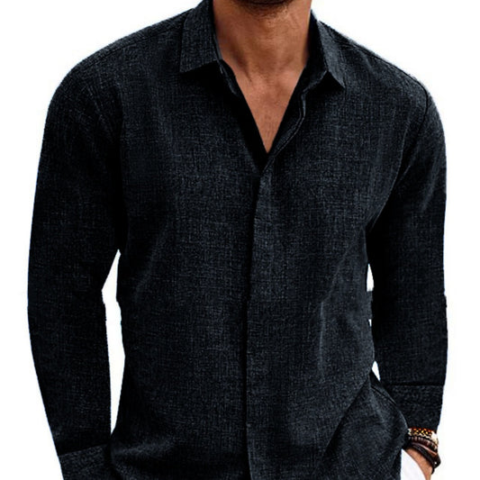 T-shirt à manches longues sous-vêtement couleur unie chemise en coton lin à manches longues homme
