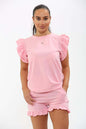 Ensemble Haut à Manches Volants Peplum & Short pour Femme – Tenue de Survêtement Décontractée 2 Pièces
