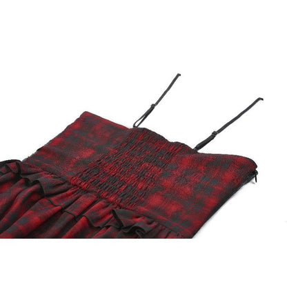 Robe Corset Punk en Tartan Rouge Dark in Love avec Jupe Asymétrique