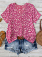 European And American Women's V-neck Short-sleeve Green Floral Casual