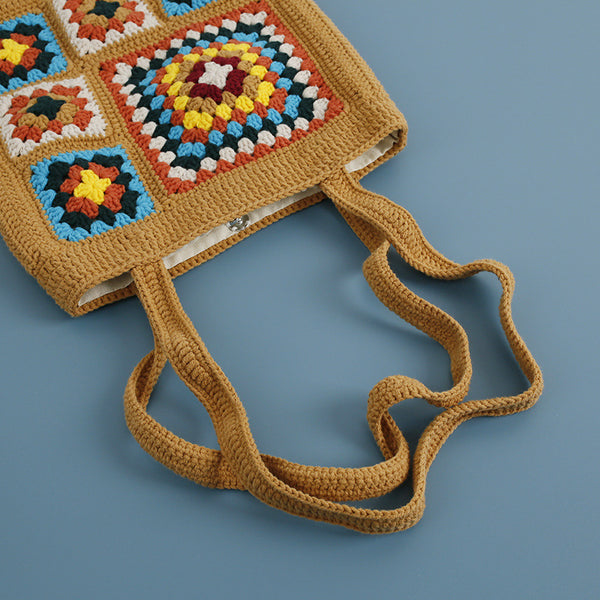 Wool-Check Woven Cotton Tote