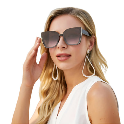 1 paire de lunettes de soleil œil-de-chat élégantes pour femme - Verres dégradés marron à rose, monture en plastique noir