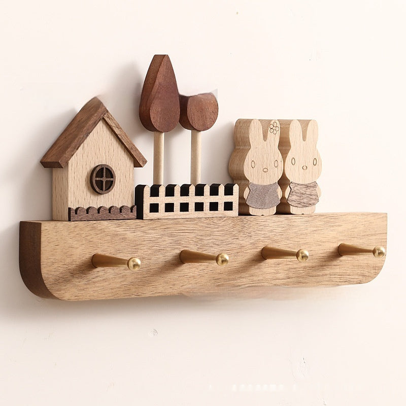 Wall-mounted Behind The Door Key Storage Rack Solid Wood