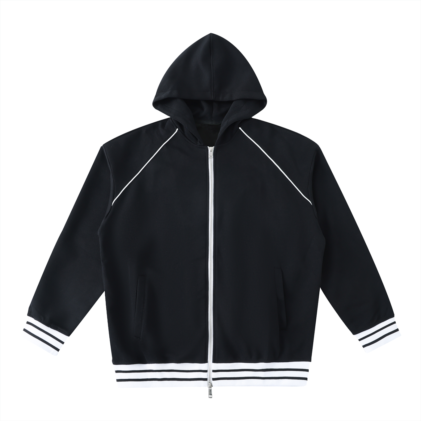 Striped Trim Zip-Up Hoodie 380GSM