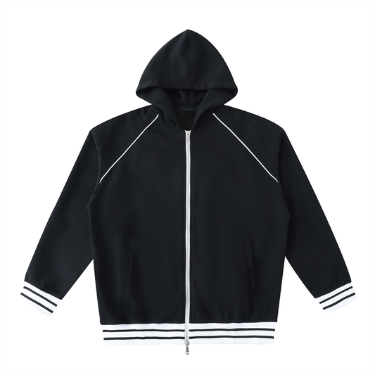 Striped Trim Zip-Up Hoodie 380GSM