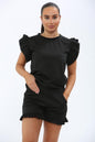 Ensemble Haut à Manches Volants Peplum & Short pour Femme – Tenue de Survêtement Décontractée 2 Pièces