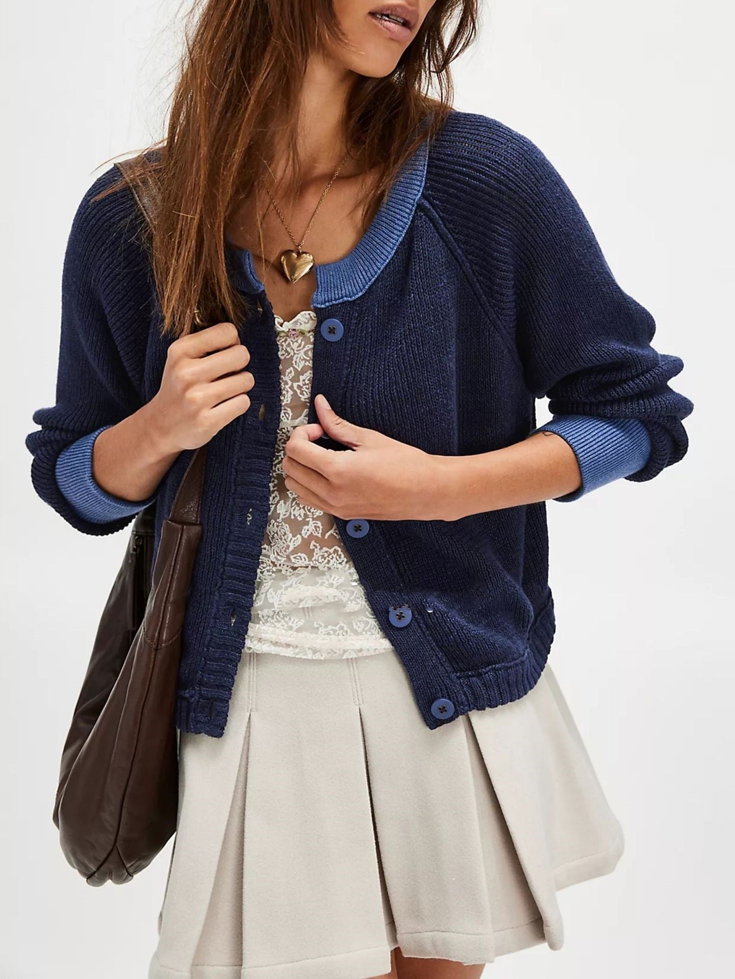 Women's Round Neck Knitwear Single Row Button Coat