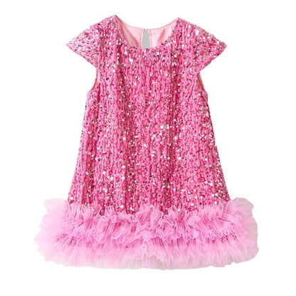 Fashion Girls Sequin Gauze Stitching Vest Dress