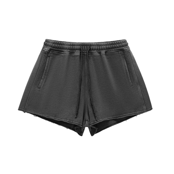 Waran Unisex Snow Washed Raw Edge Drawstring Shorts