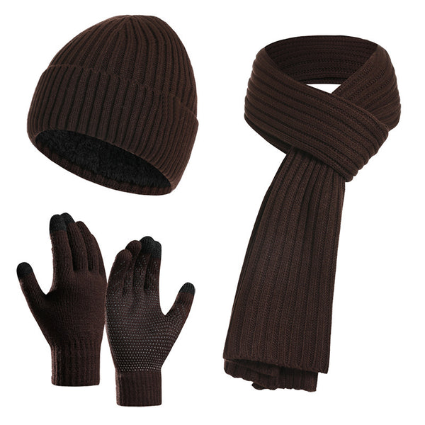 Ensemble bonnet, écharpe et gants tricotés de couleur unie pour l'hiver