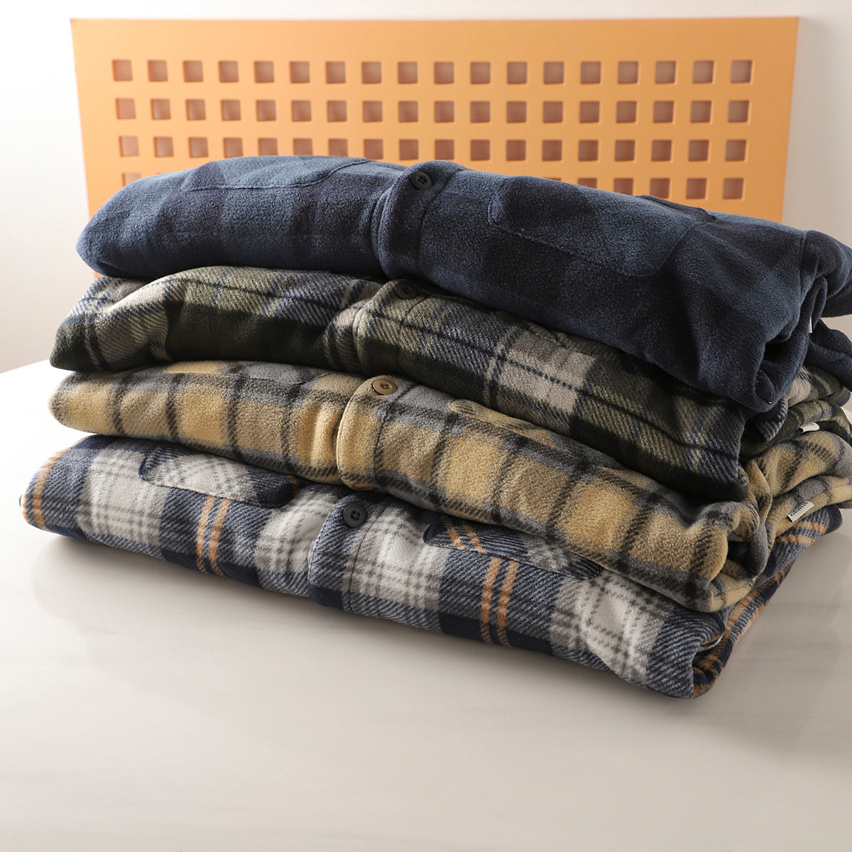 Mens Fleece-lined Warm Composite Lambswool Plaid Shirt