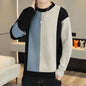 Mens Color-block Crew Neck Warm Sweater