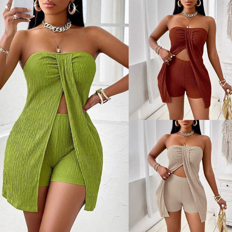 Women's Strapless Bandeau Top Shorts Suit