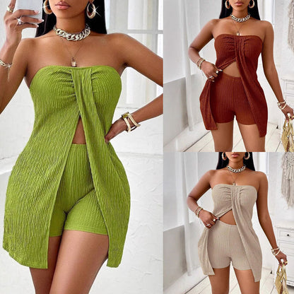 Women's Strapless Bandeau Top Shorts Suit