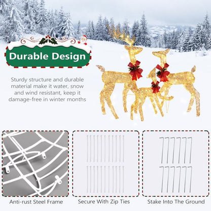 Golden Elk Family Courtyard Elk Decoration 3pcs122x54x38cm