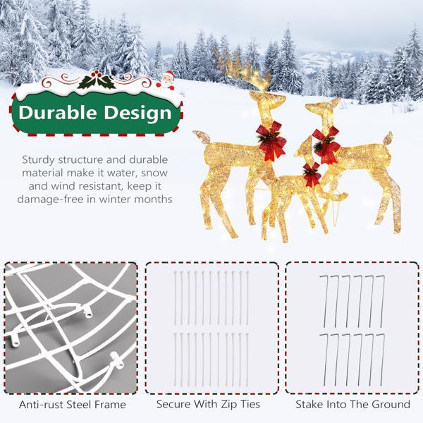 Golden Elk Family Courtyard Elk Decoration 3pcs122x54x38cm