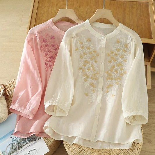 Women's Loose Stand-Collar Half-Sleeve Shirt