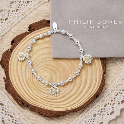 Daisy Charm Beaded Stretch Bracelet