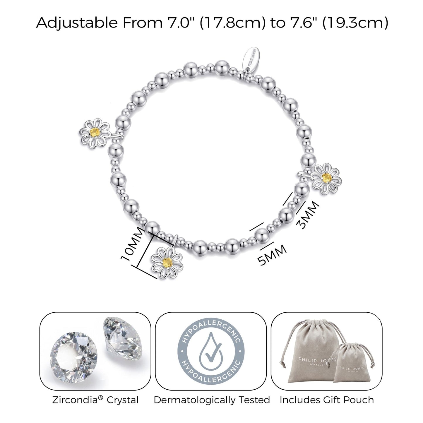 Thanks for Helping Me Grow Daisy Crystal Beaded Stretch Bracelet with Gift Box