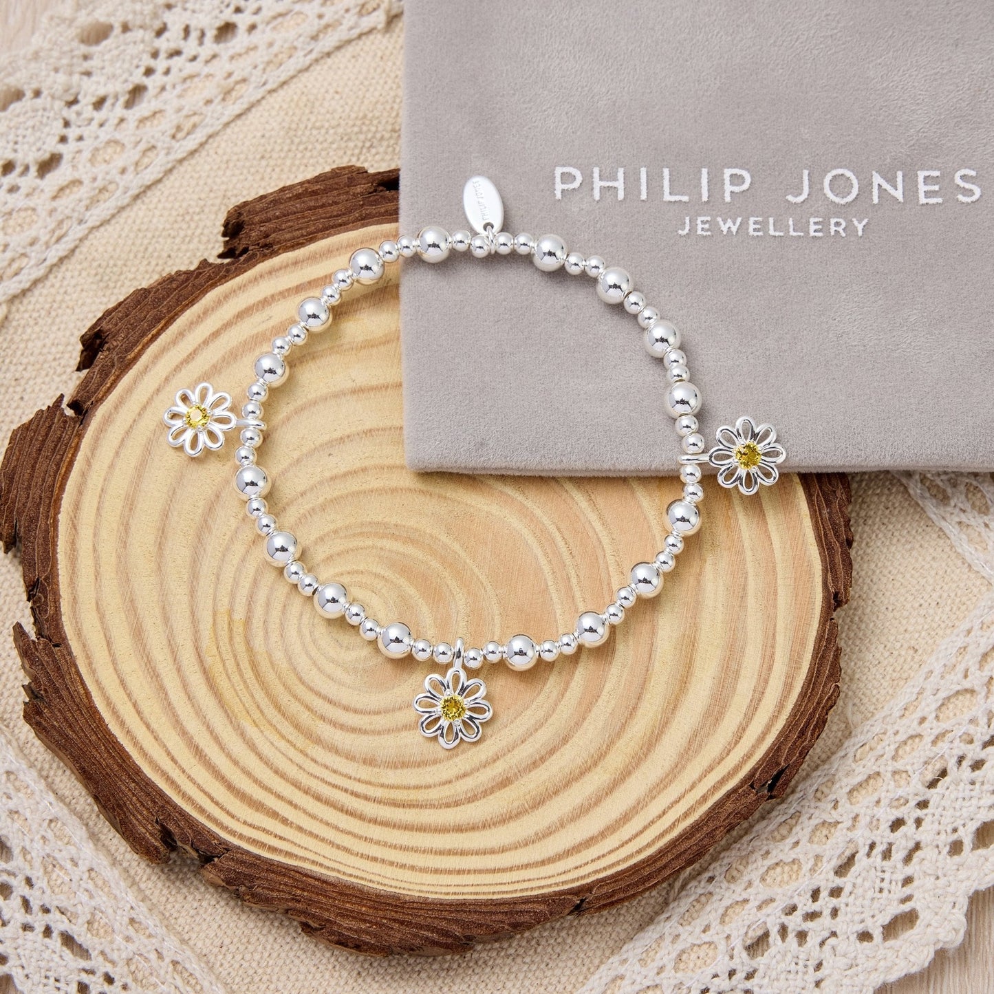 Daisy Crystal Beaded Stretch Bracelet Created with Zircondia® Crystals