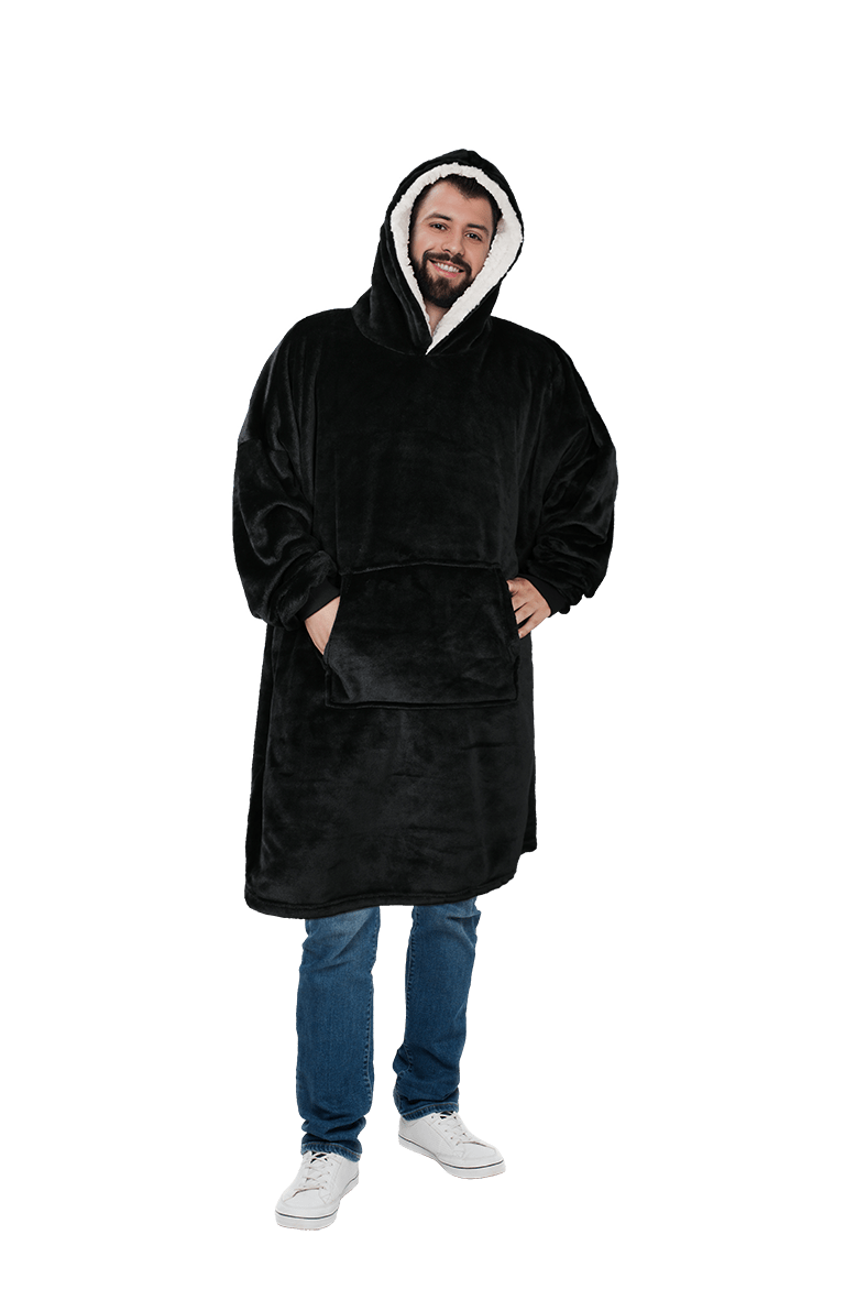 Couverture à Capuche Géante Doublée Sherpa pour Homme avec Poche pour un Confort et une Chaleur Optimale Motifs Étoiles Grises par Daisy Dreamer