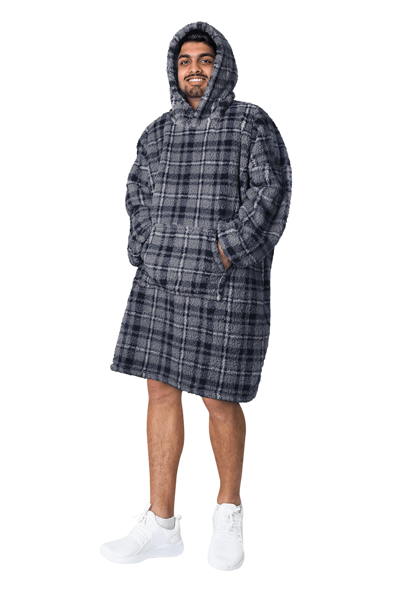Couverture à Capuche Géante Doublée Sherpa pour Homme avec Poche pour un Confort et une Chaleur Optimale Motifs Étoiles Grises par Daisy Dreamer