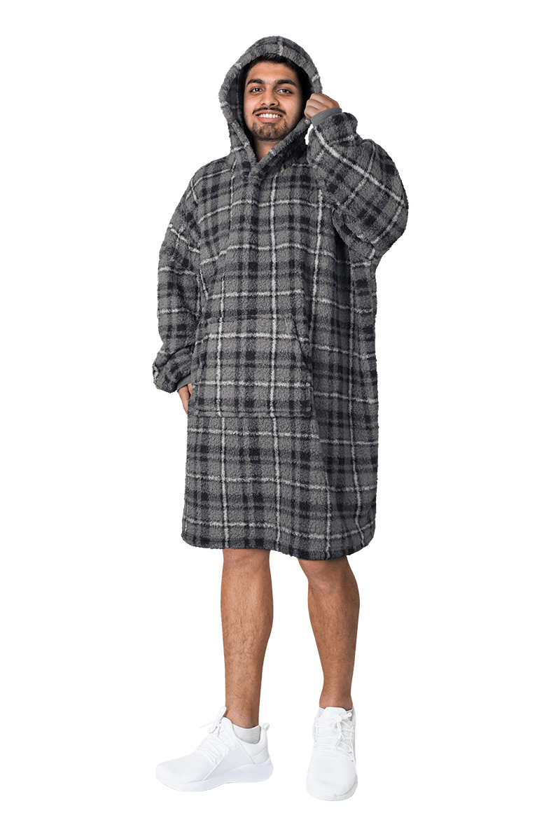 Couverture à Capuche Géante Doublée Sherpa pour Homme avec Poche pour un Confort et une Chaleur Optimale Motifs Étoiles Grises par Daisy Dreamer
