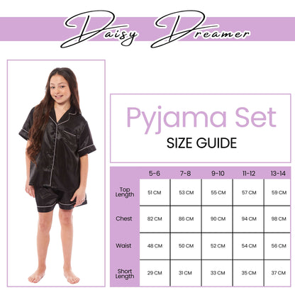 OLIVIA ROCCO Girls Satin Silk Short Pyjama Set Button Down Shirt And Loose Fitting Pants
