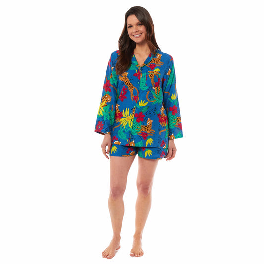 Ensemble de pyjama court boutonnable Femme Jaguar Jungle Léopard Doux Respirant Confortable Élégant pour la maison Tailles S à XL par Daisy Dreamer